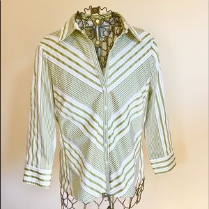 Worthington stretch green and white blouse